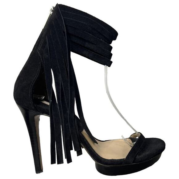 MICHAEL Kors Daphne Fringe Heels Black Suede Size 38